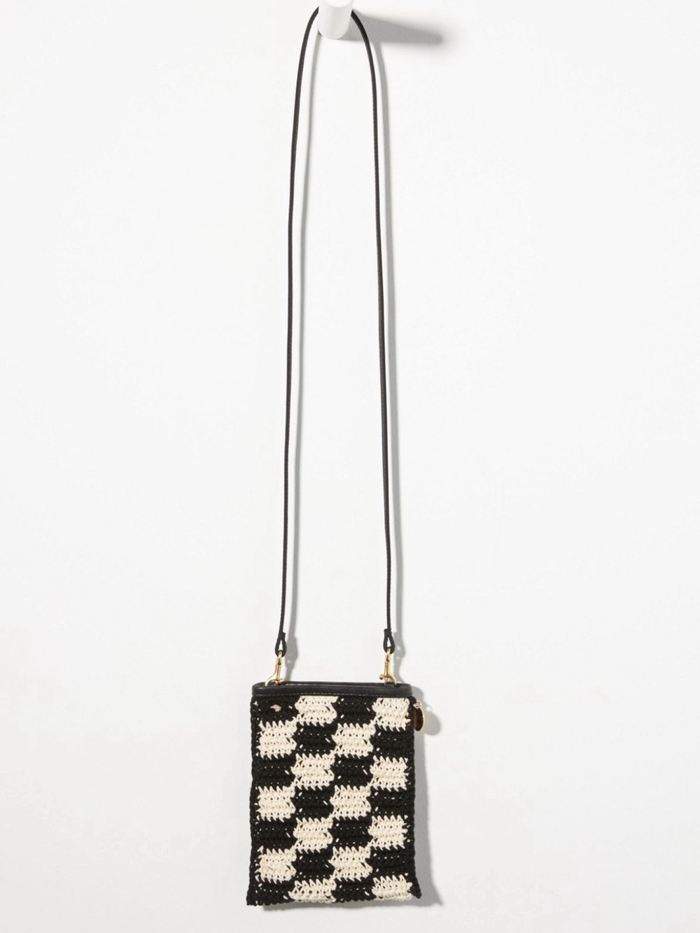 Clare V Black and Cream Woven Crossbody Pouch